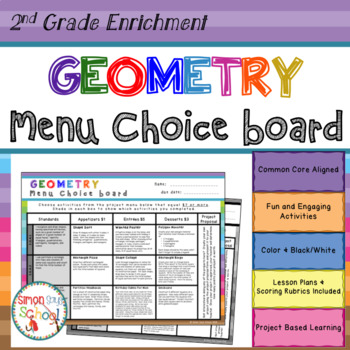 Preview of 2nd Grade Geometry Choice Board – Enrichment Math Menu - Distance Learning