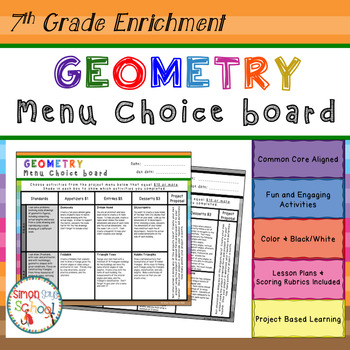 Preview of 7th Grade Geometry Choice Board – Enrichment Math Menu – Distance Learning