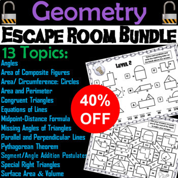 Preview of Geometry Escape Room Math (Volume, Surface Area, Pythagorean Theorem, etc.)