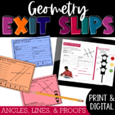 Geometry Exit Tickets Angles, Lines, & Proofs PRINT & DIGITAL