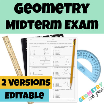 Preview of Geometry Fall Final Exam Midterm Editable First Semester Test