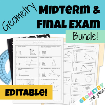 Preview of Geometry Fall Midterm and Spring Final Exam Test Bundle