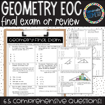 Preview of Geometry Final Exam or Review Test | End of Course