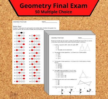 Preview of Geometry Final Exam - 50 Multtiple Choice - Editable!