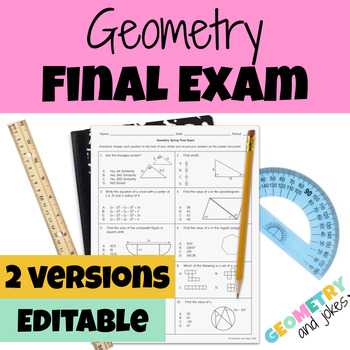 Preview of Geometry Final Exam Editable Spring Semester Test