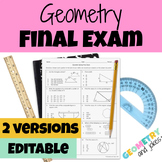 Geometry Final Exam Editable Spring Semester Test