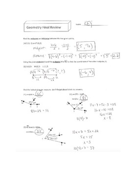 Preview of Geometry Final Exam Review Packet (with step-by-step answers)