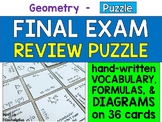 Geometry Final Exam Review Puzzle - 36 Cards with Formulas