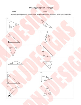 Preview of Geometry - Find Missing Angle of Triangle Guided Practice or Assignment