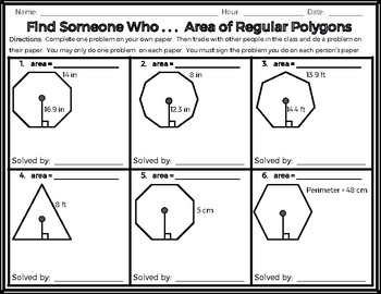 Geometry - Find Someone Who . . . Area of Regular Polygons | TPT