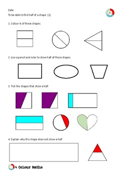 year 2 geometry finding half of a shape 1 by 4 colour maths tpt