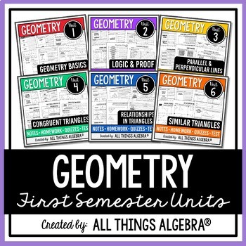 Preview of Geometry First Semester - Notes, Homework, Quizzes, Tests Bundle