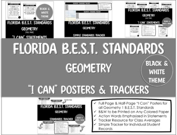 Preview of Geometry Florida B.E.S.T. Standards Posters & Trackers (Black & White Version)