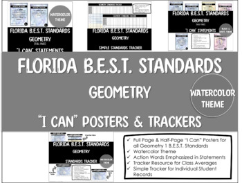 Preview of Geometry Florida B.E.S.T. Standards Posters & Trackers (Watercolor Version)