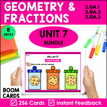 Preview of Geometry & Fractions Digital Resources BOOM Cards - 2nd Grade Math  - UNIT 7