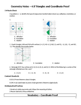 Preview of Geometry Guided Notes – 4.8 Triangles and Coordinate Proof