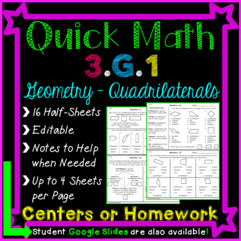 Preview of Geometry Homework or Geometry Math Centers for 3rd Grade - 3.G.1