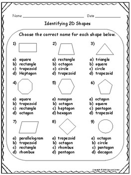 Geometry - Identify 2D and 3D shapes worksheet and quiz packet | TpT