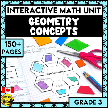 Preview of Geometry Interactive Math Unit | Grade 3 | 2D Shapes 3D Objects Transformations