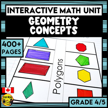 Preview of Geometry Interactive Math Unit Grade 4/5 | Shapes Objects Transformations