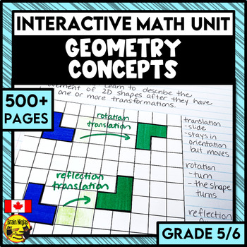 Preview of Geometry Interactive Math Unit | Grade 5 and 6 | Shapes Objects Transformations
