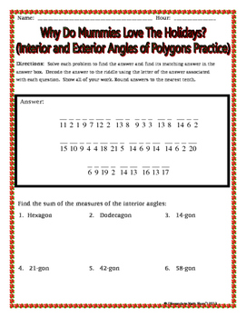 Polygons Interior And Exterior Angles Of Polygons Christmas Riddle Worksheet