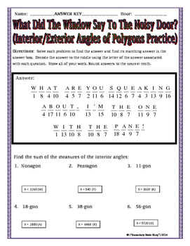 Polygons Interior And Exterior Angles Practice Riddle Worksheet