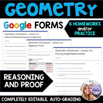 Preview of Geometry - Intro to Geometric Proofs Google Forms - Homework or Practice