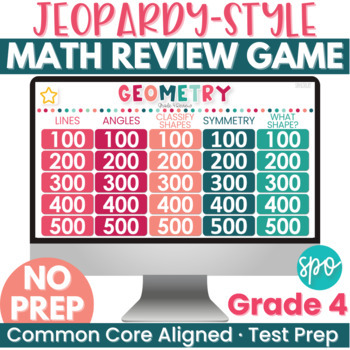 Preview of Geometry Jeopardy-Style Math Review Game- 4th Grade Math Test Prep