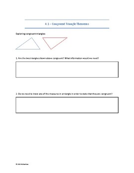 Preview of Geometry Lesson Sheets for Google Docs/Microsoft Word - Congruent Triangles