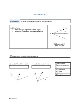 Preview of Geometry Lesson Sheets for Google Docs/Microsoft Word - Segments and Angles