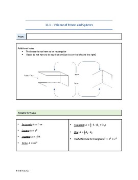 Preview of Geometry Lesson Sheets for Google Docs/Microsoft Word - Volume and Surface Area