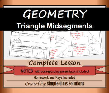 Preview of 5.1 Triangle Midsegments w/Notes, Powerpoint, and Homework (Geometry Lesson)