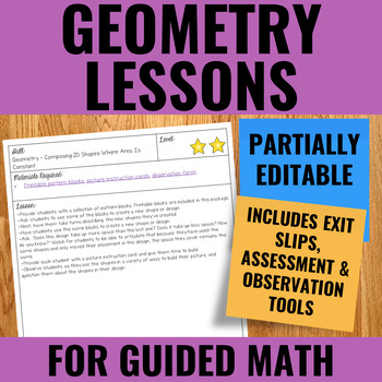 Preview of Geometry Lessons for Guided Math | Partially Editable for French Translation