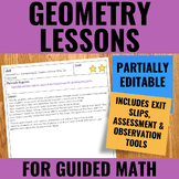 Geometry Lessons for Guided Math | Partially Editable for 