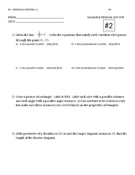 Preview of Geometry - MIDTERM REVIEW #2