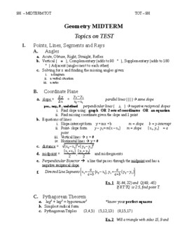 Preview of Geometry - MIDTERM Topics on TEST