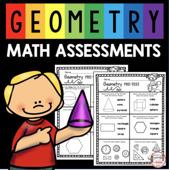 Preview of Geometry Math Assessment - Kindergarten Shapes and 3D Solids Pre - Post Tests