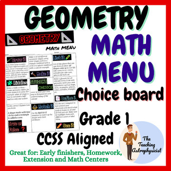 Preview of Geometry Math Menu Grade 1 Enrichment | Choice menu | Printable Offline Version