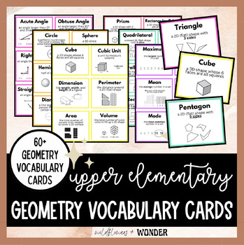 Preview of Geometry Math Vocabulary Flashcards | 4th 5th Grade | Angles Shapes Data