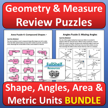 Preview of Geometry Measurement Activities Centers Fun Puzzles Worksheets 4th 5th 6th Grade