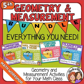 Preview of Geometry & Measurement Bundle of Math Kits Vocabulary, Games, Worksheets, Tests