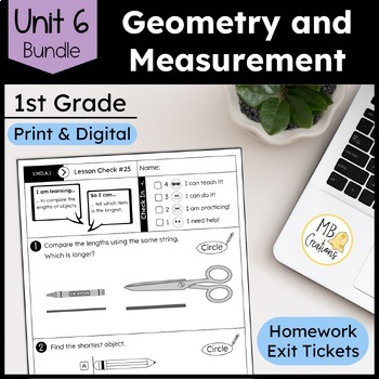 Preview of 1st Grade Geometry, Measurement, Time & Money Worksheets - iReady Math Unit 6
