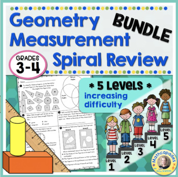 Preview of 4th Grade Math Review | Geometry Measurement Worksheets Review BUNDLE