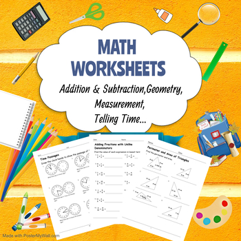 Preview of Geometry, Measurement, Telling Time, Fractions & Decimals ... & More BUNDLE