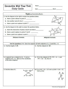 Geometry: First Semester Test (Midterm) and Study Guide by ...