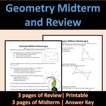 Preview of Geometry Midterm Exam and Review | Triangles | Vocab | Angle Relationships