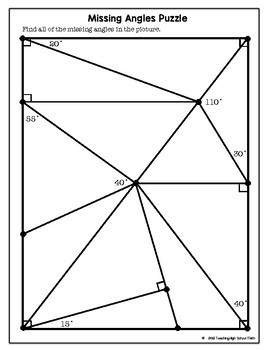 Geometry Missing Angles in a Triangle Coloring Activity and Puzzle