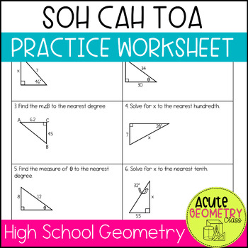 Preview of SOH CAH TOA Worksheet - Right Triangle Trig Ratios and Word Problems Practice