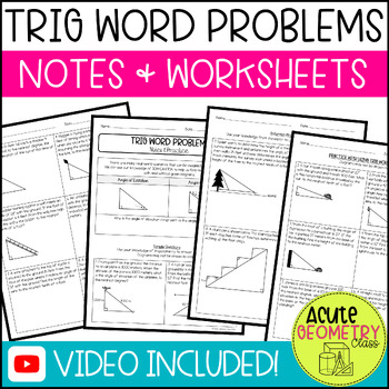 Preview of Trigonometry Word Problems Notes & Worksheet - Angles of Elevation & Depression